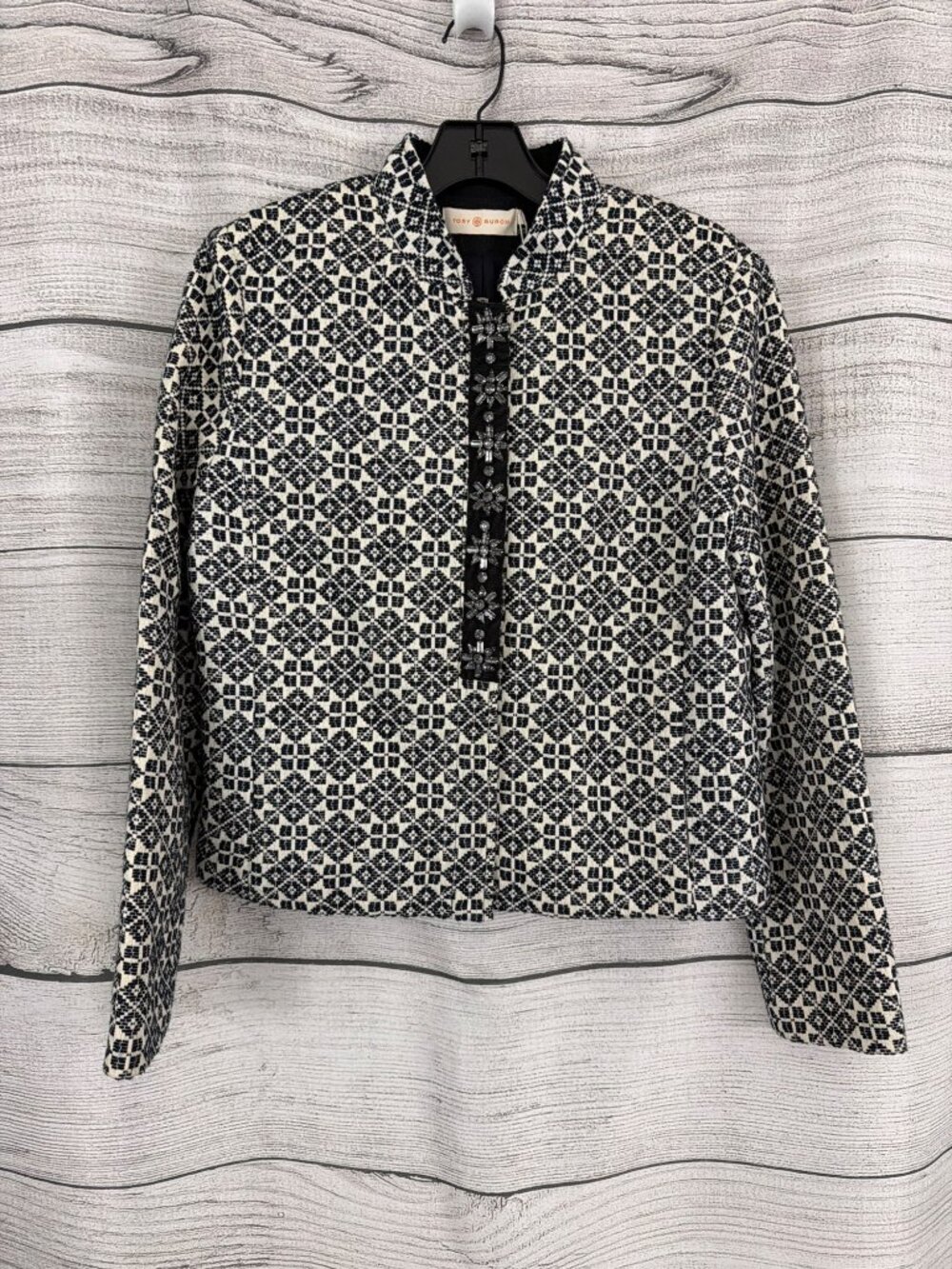 NWT Tory Burch Textured Jacquard Jacket Floral Button Front Size 8